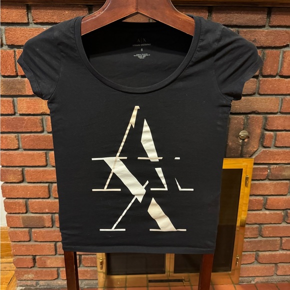 Armani Exchange Black Logo Scoop Neck Tee size S in like new condition - Picture 2 of 6
